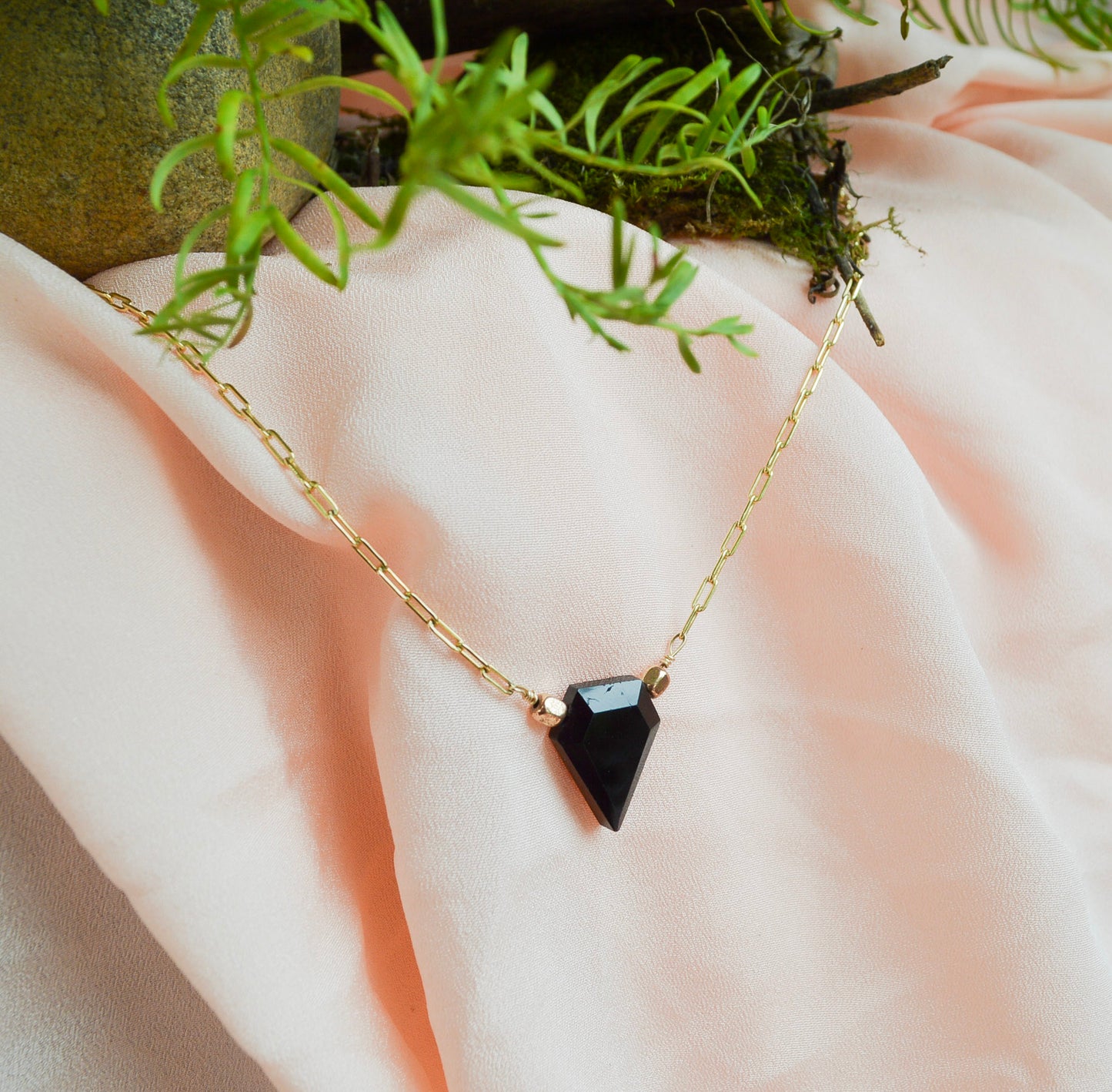Natural Black Tourmaline Crystal Gold-Filled Necklace - Protection Amulet Jewelry