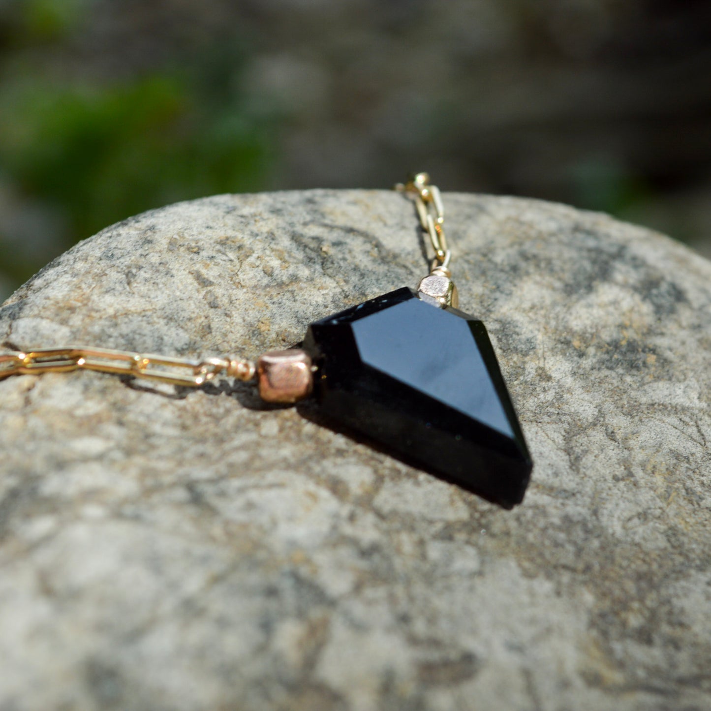Natural Black Tourmaline Crystal Gold-Filled Necklace - Protection Amulet Jewelry