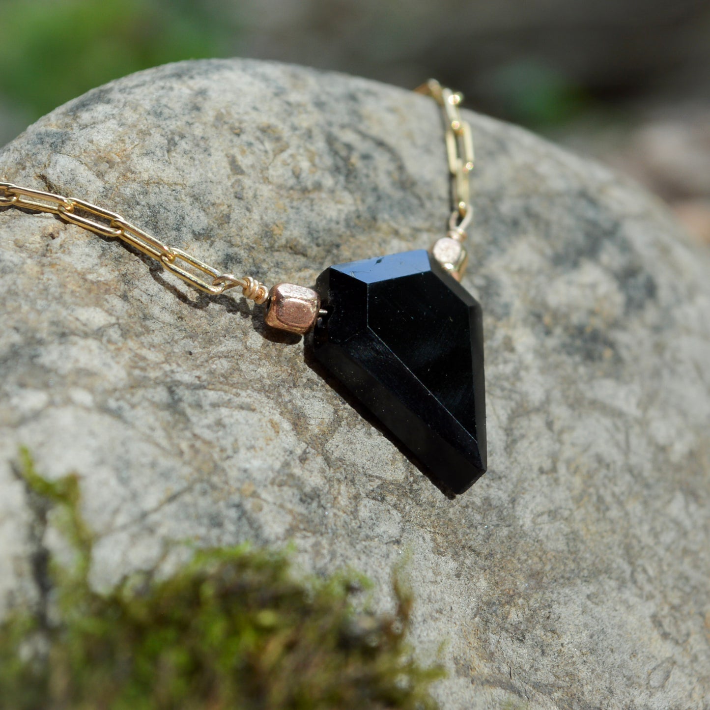 Natural Black Tourmaline Crystal Gold-Filled Necklace - Protection Amulet Jewelry