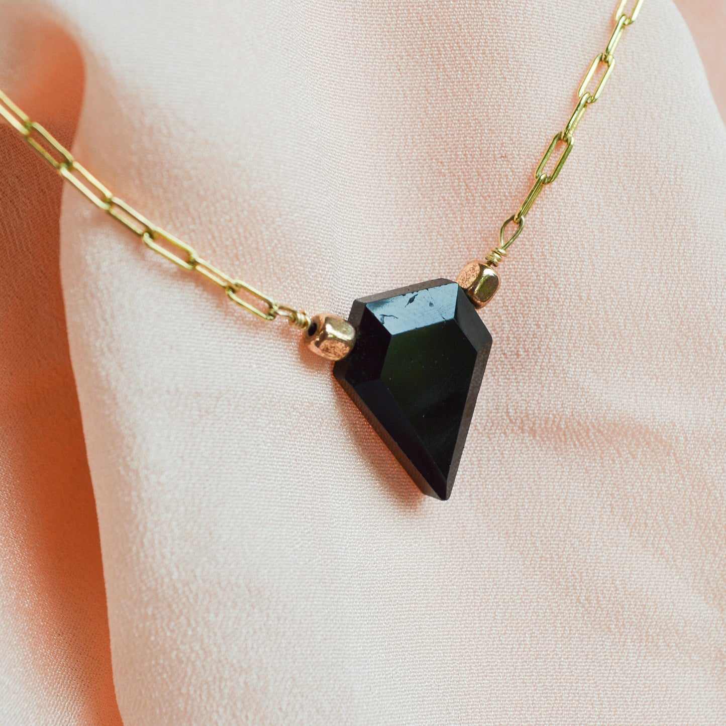 Natural Black Tourmaline Crystal Gold-Filled Necklace - Protection Amulet Jewelry