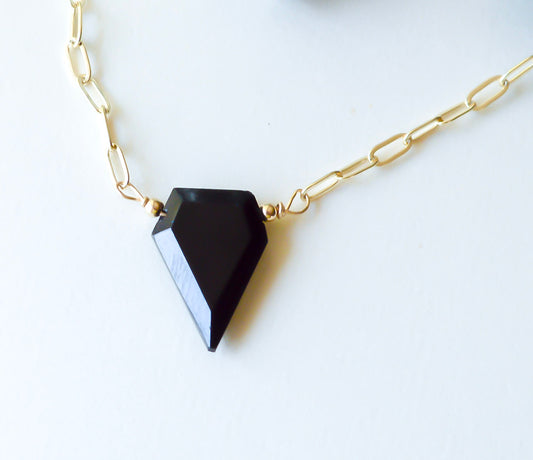 Natural Black Tourmaline Crystal Gold-Filled Necklace - Protection Amulet Jewelry