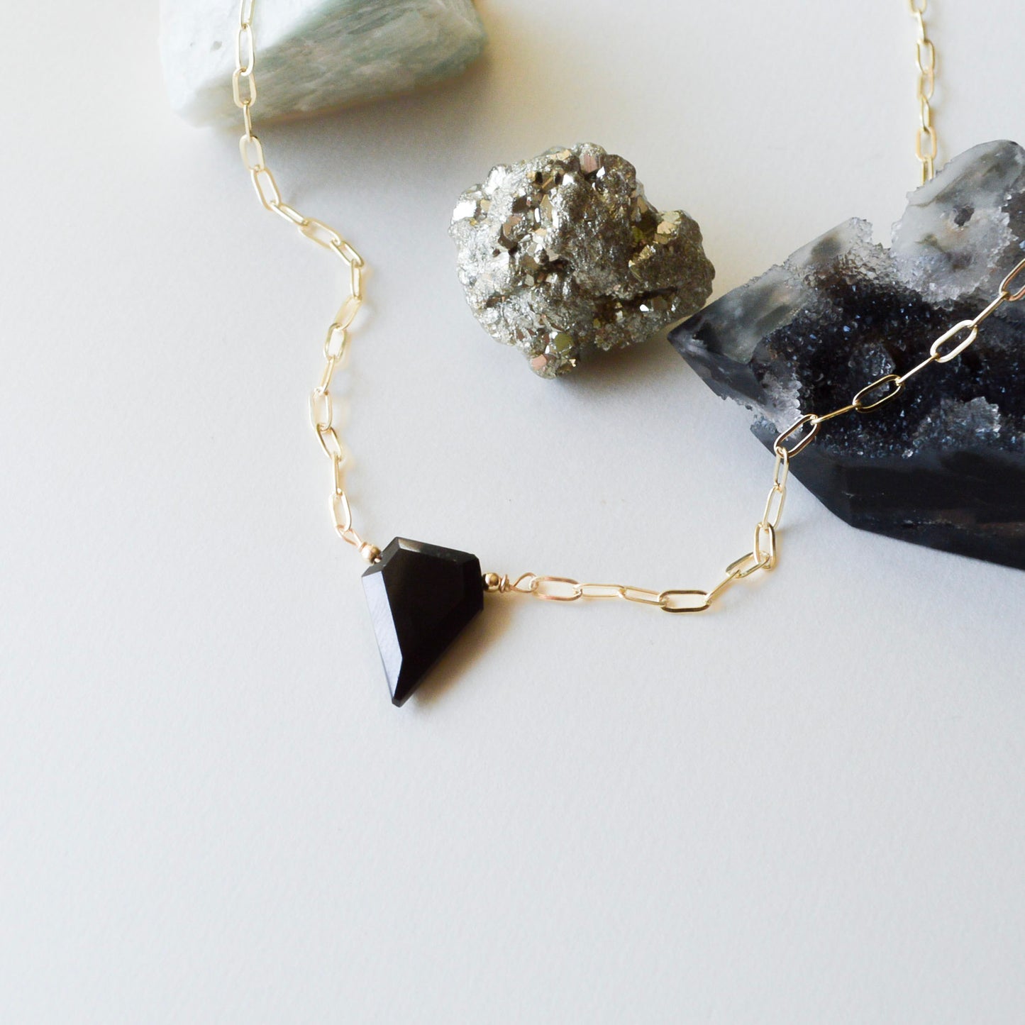 Natural Black Tourmaline Crystal Gold-Filled Necklace - Protection Amulet Jewelry