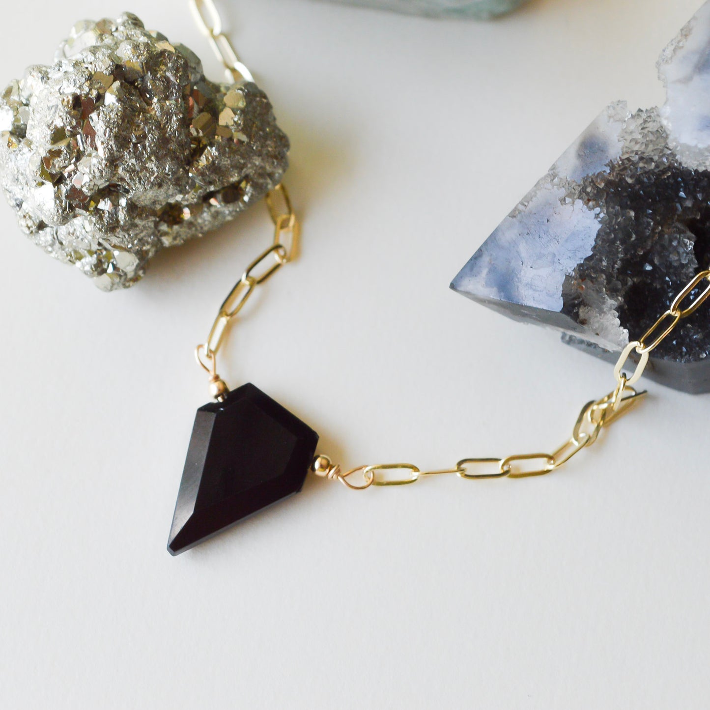 Natural Black Tourmaline Crystal Gold-Filled Necklace - Protection Amulet Jewelry