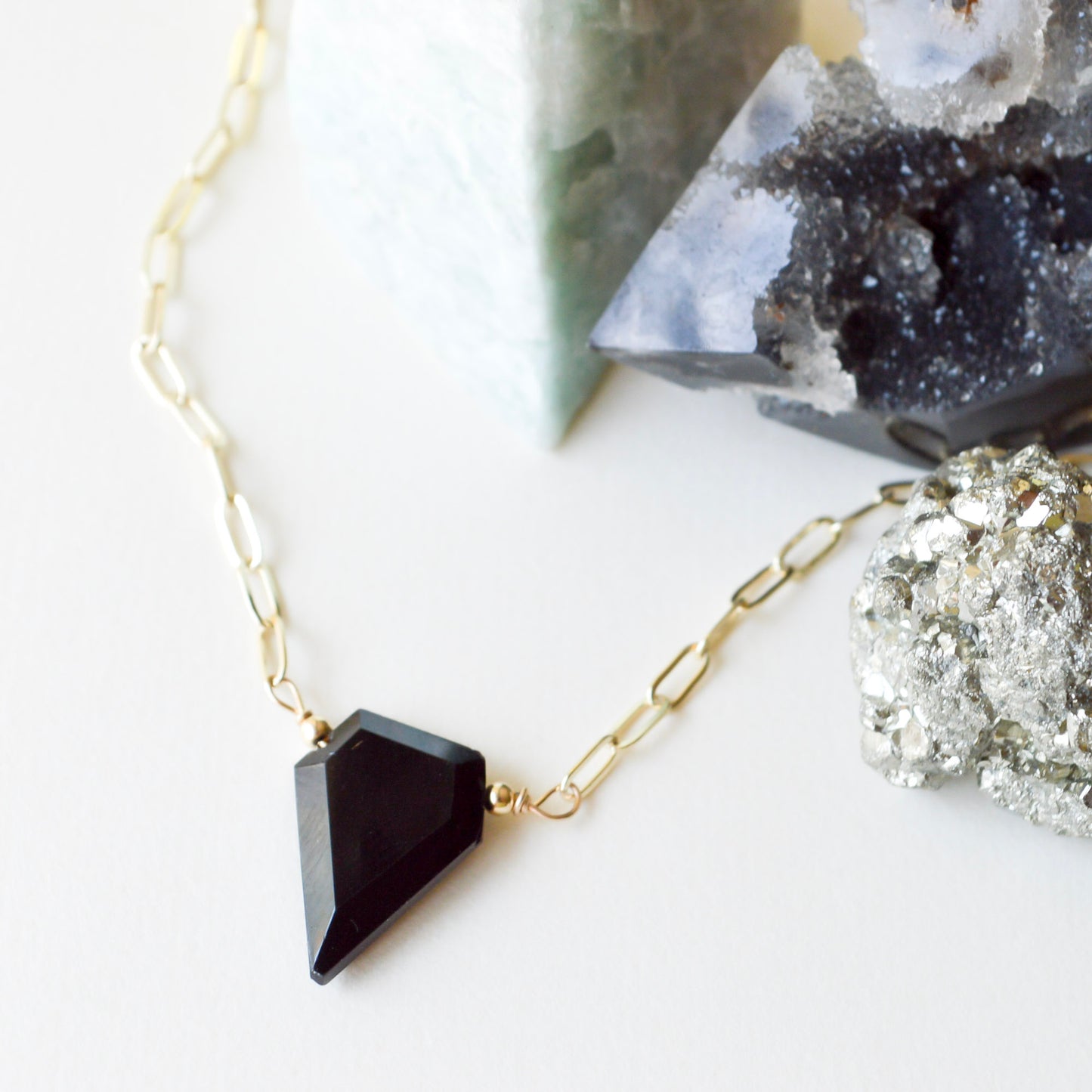 Natural Black Tourmaline Crystal Gold-Filled Necklace - Protection Amulet Jewelry